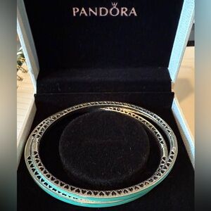 Set of two Pandora Radiant Hearts Love Mint Enamel Bangle Bracelet